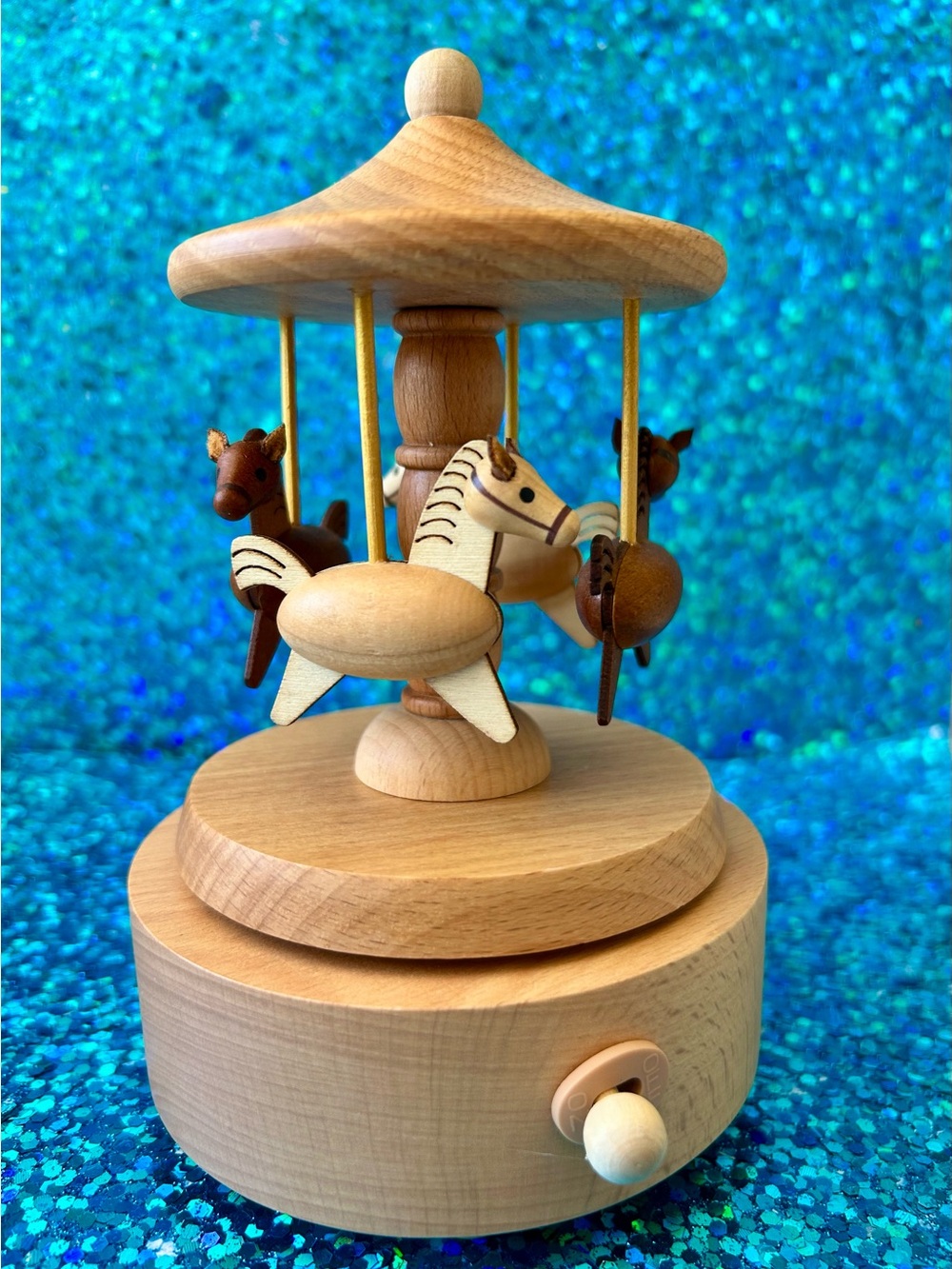 Wooden Carousel Music Box for Kids - Natural Wood